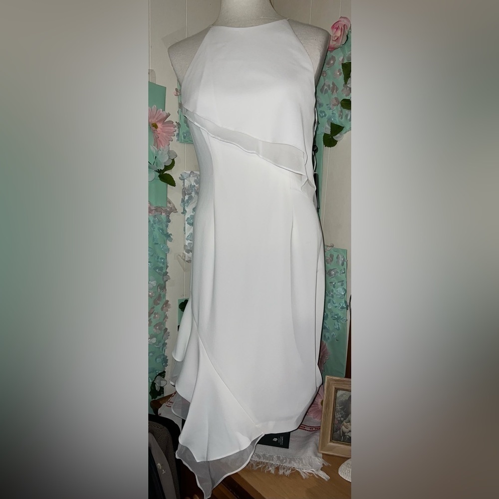 Adrianna Papell crepe and chiffon halter dress